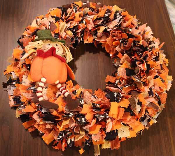 Fall No Sew Fabric Wreath - Add decorations.