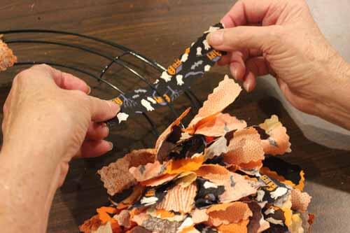Fall No Sew Fabric Wreath - Tying Strips