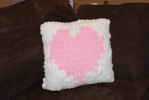 Loop Yarn Heart Pillow - Finished