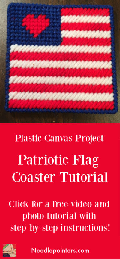 Plastic Canvas Patriotic Flag Coaster Tutorial Pin