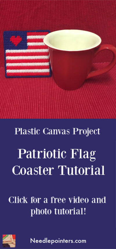 Plastic Canvas Patriotic Flag Coaster Tutorial - Pin with Cup