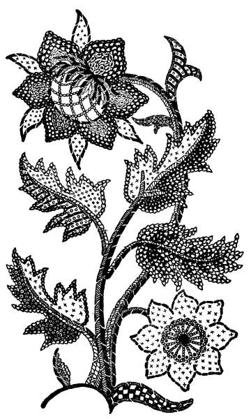 Pattern of a slip with flowers taken from a 17th-century embroidered curtain