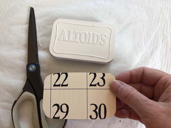 Altoid Tin Calendar Decoupage Showing Template