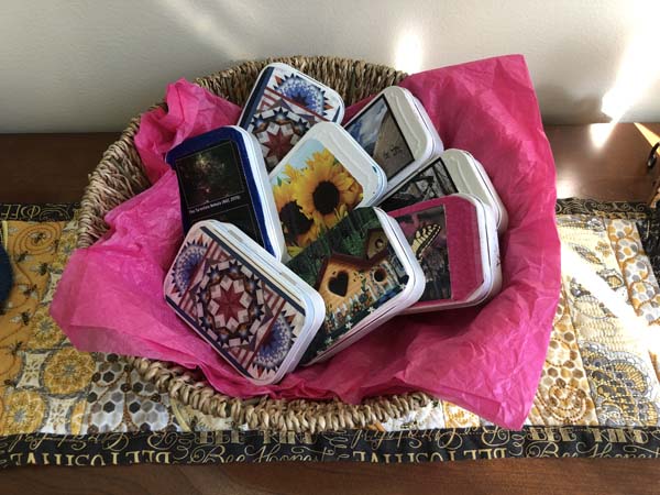 Altoid Tin Calendar Decoupage Tins in Decorative Basket