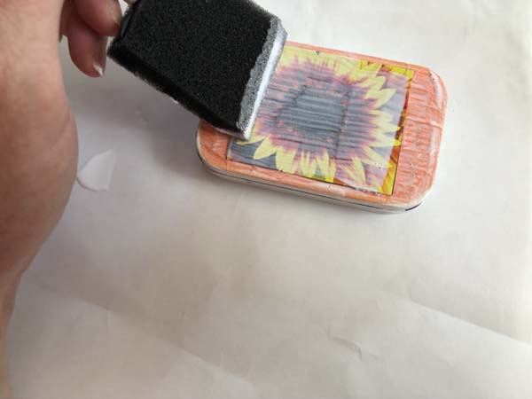 Altoid Tin Calendar Decoupage mod podge over sunflower photo