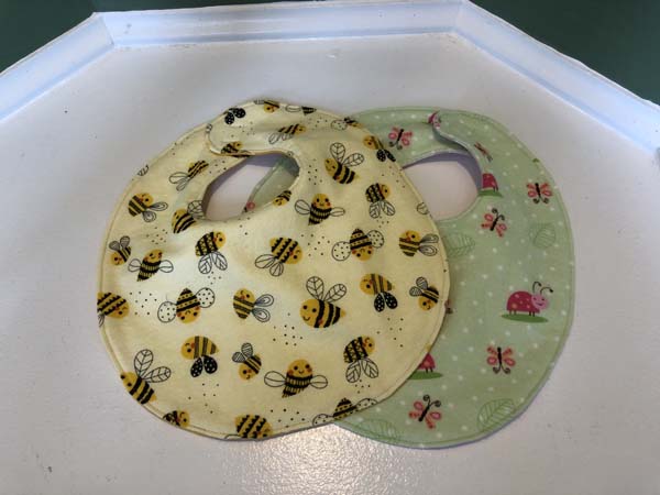 Baby Bib Bees and Bugs finished bibs