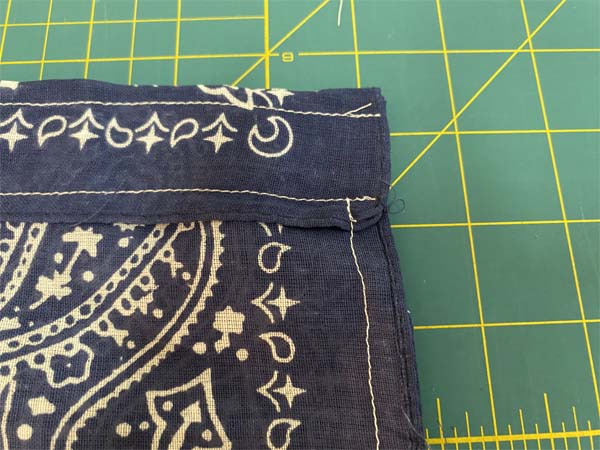 Bandana Drawstring Bag Showing where to start stitching