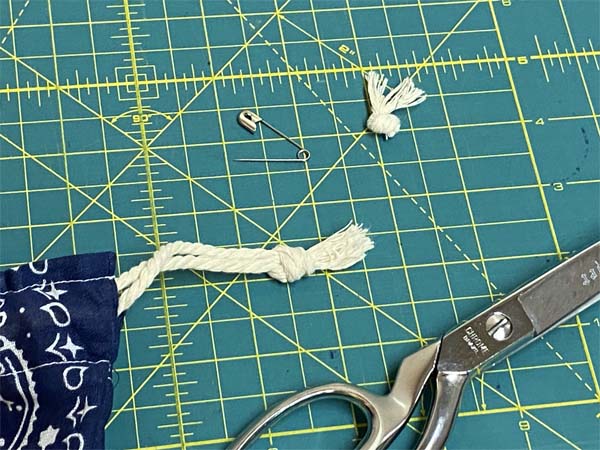 Bandana Drawstring Bag cord with end knotted