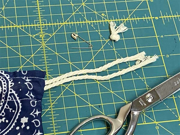 Bandana Drawstring Bag cord with knots cut