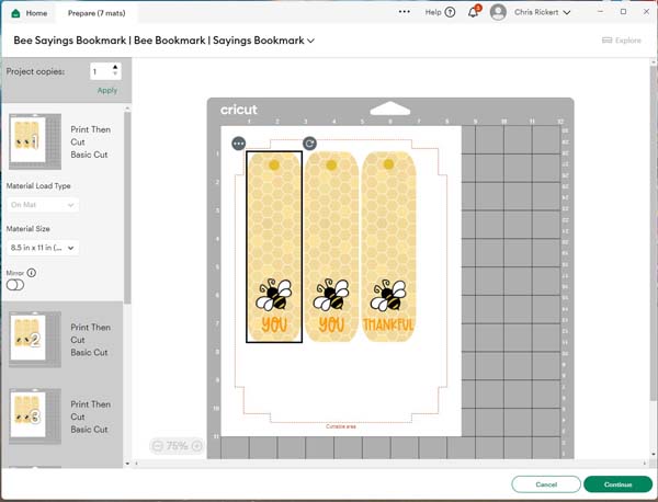 Bee Bookmarks Cricut Design Space Make Screen