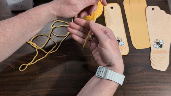 Bee Bookmarks Tassel 1 Drape Yarn over hand