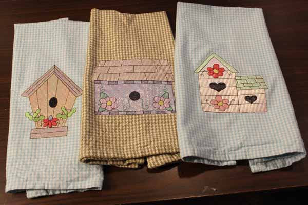 Machine Embroidered Birdhouse Kitchen Towels - Finished