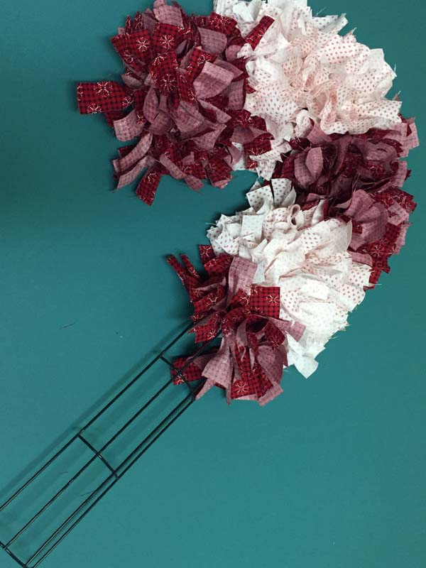 Candy Cane Rag Wreath Wreath Frame Partially Filled