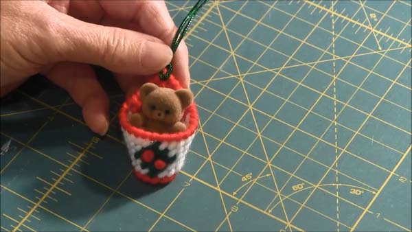 Christmas Basket Ornament Plastic Canvas Finished