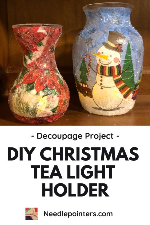 Christmas Decoupage Tea Light Holder - pin