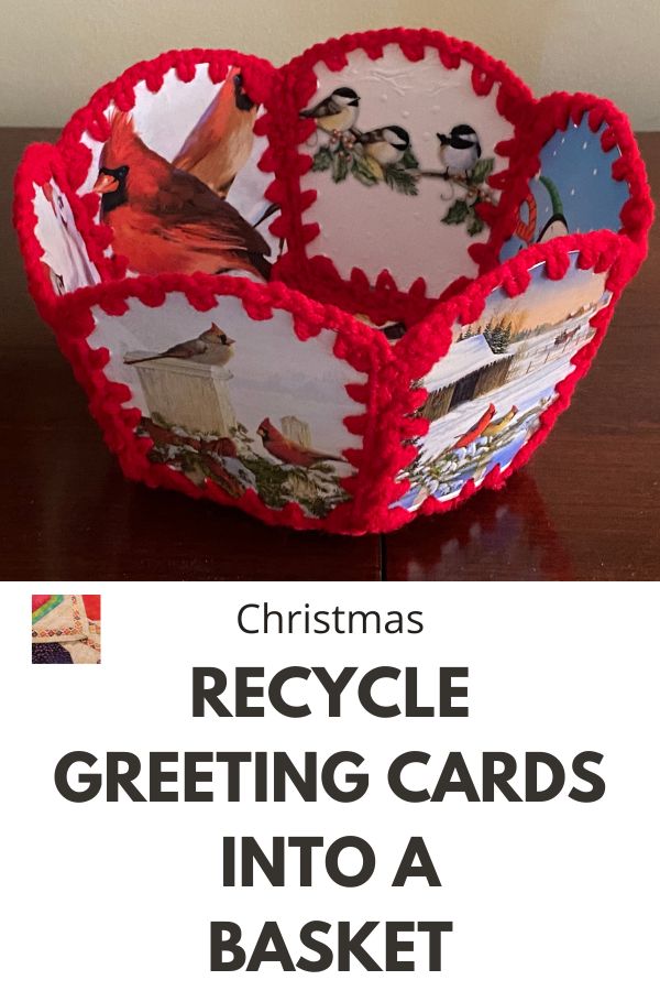 Recycled Christmas Card Basket Tutorial - pin