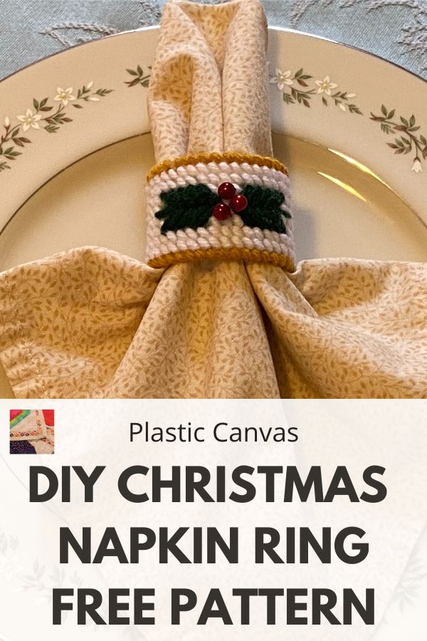 Christmas Needles & Berries Napkin Ring - Plastic Canvas - pin