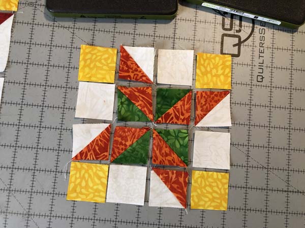 Clays Choice Block 27 5 inch block layout with sewn HST