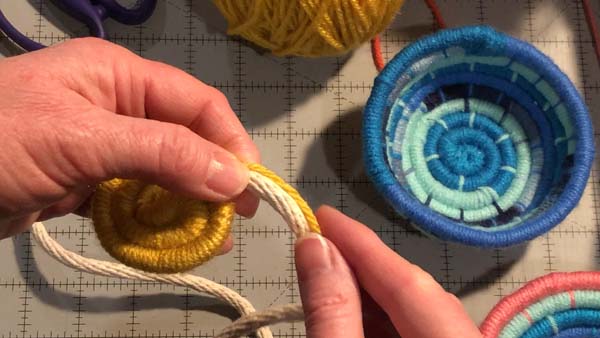 Coil Basket 25 Lay Yarn end on Cord