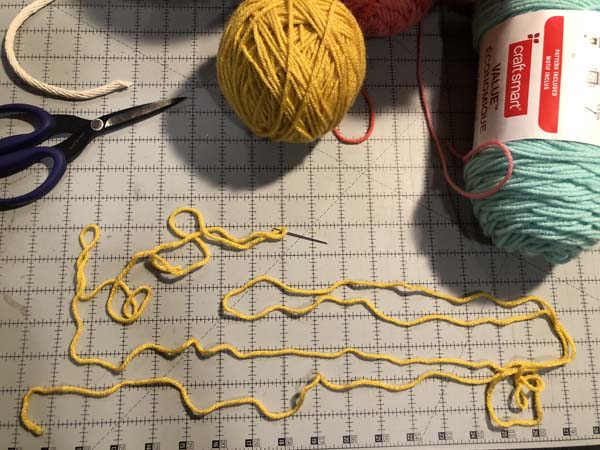 Coil Basket 4 Yarn threaded on needle