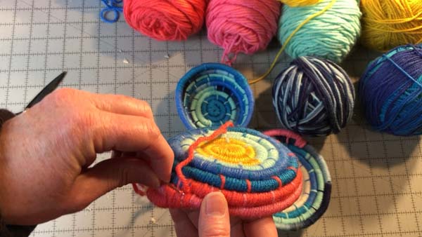 Coil Basket 42 Needle Under yarn to make knot