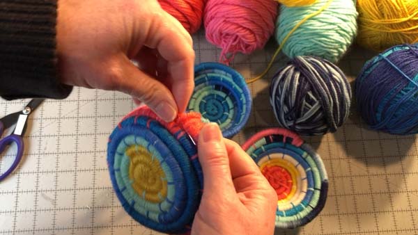 Coil Basket 44 Needle under threads to bury knot