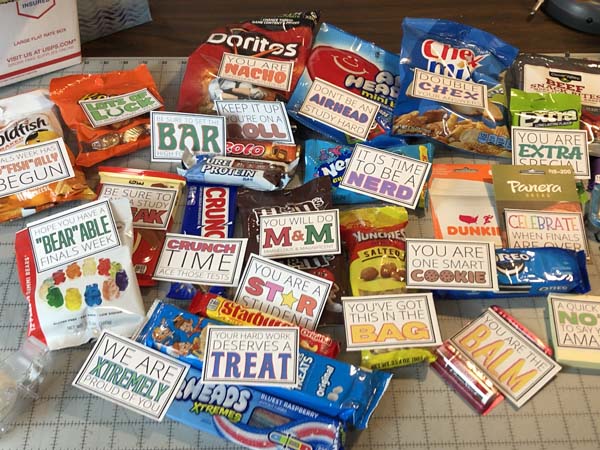 College Exam Care Package Cute Messages for Items