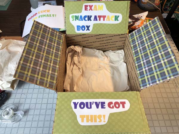 College Exam Care Package Sayings Glued to Flap