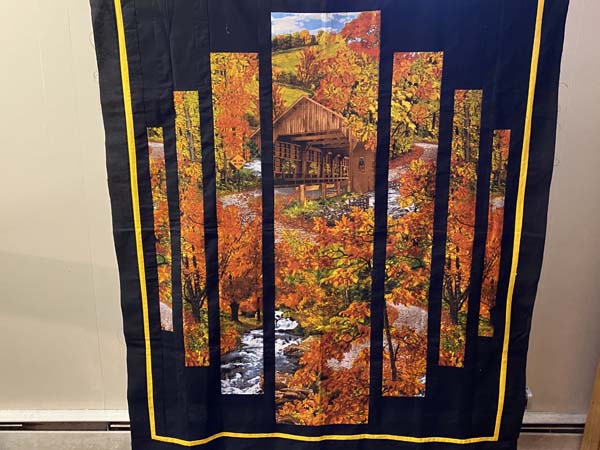 Scenic Fabric Panel Covered Bridge Panel Quilt Finished