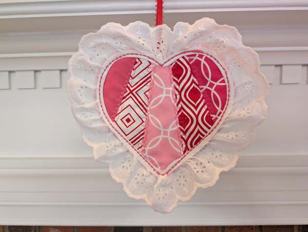 Crazy Patch Heart Sample Finished Heart with Lace 2