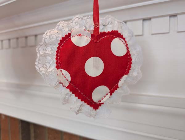 Crazy Patch Heart Sample Finished Heart with Lace Back