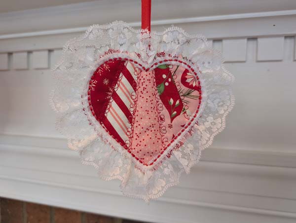 Crazy Patch Heart Sample Finished Heart with Lace