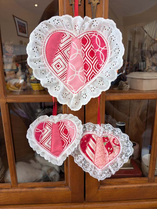 Crazy Patch Heart Three Hearts Hanging Together