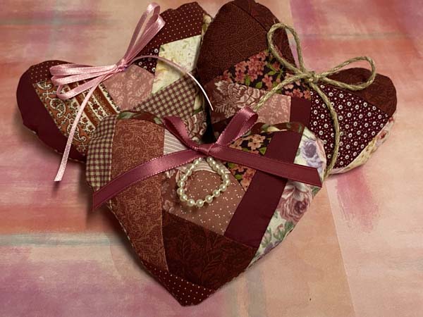 Crazy Patchwork Heart Finished Hearts