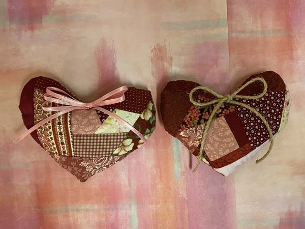 Crazy Patchwork Heart Finished Two Hearts 2