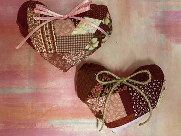 Crazy Patchwork Heart Finished Two Hearts