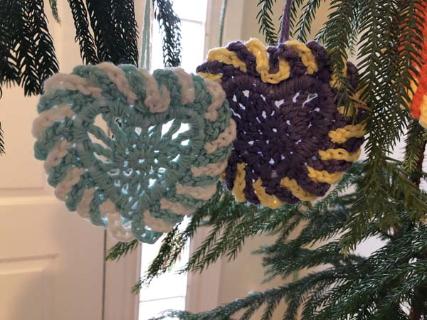 Crochet Heart Two Finished on Tree