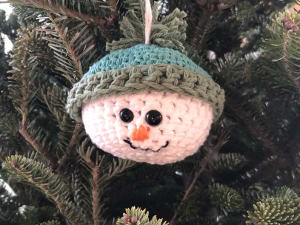 Crochet Snowman Ornament Bobble Sample