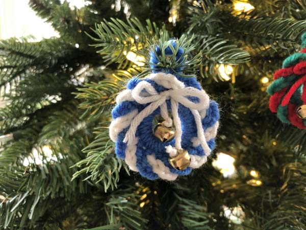 Crochet Wreath Ornament Small Blue White Finished