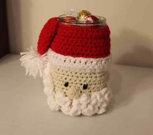 Crochet Santa Mason Jar Cover - Showing Front