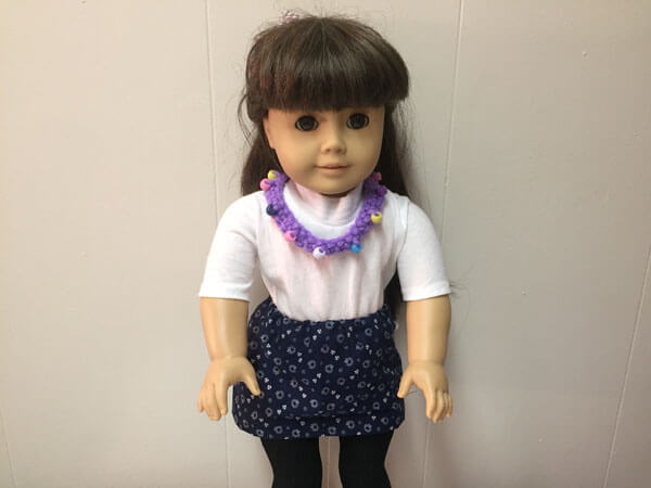 Doll Crocheted Beaded Necklace Tutorial - On Doll Purple