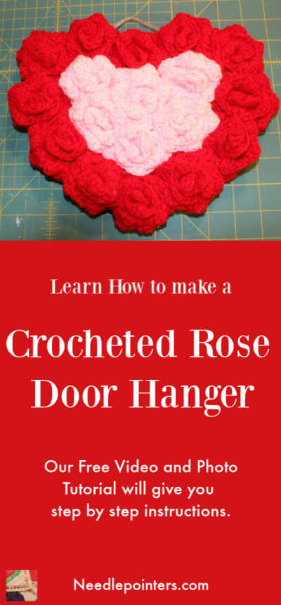 Crocheted Rose Heart Door Hanger