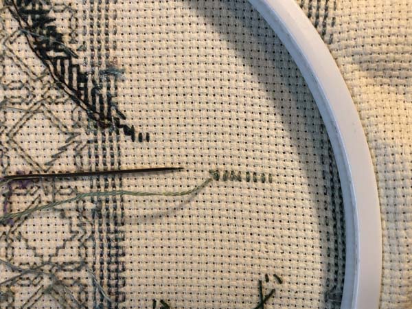 Cross Stitch End 2 Floss Back of Work