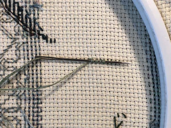 Cross Stitch End 3 Floss Needle under stitches