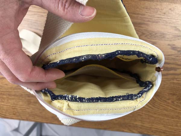 Crossbody Pack Showing Serged Seams