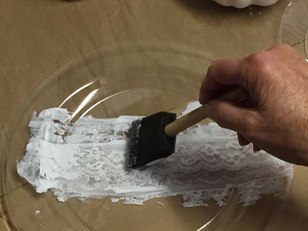 DIY White Lace Pumpkin Apply Mod Podge to Lace