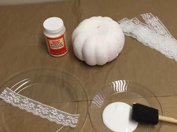 DIY White Lace Pumpkin Decoupage Lace