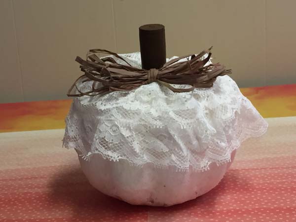 DIY White Lace Pumpkin Finished