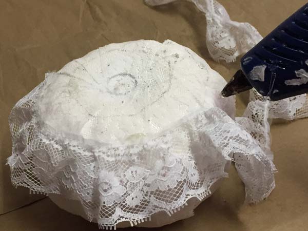 DIY White Lace Pumpkin Hot Glue Lace Onto Pumpkin