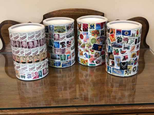 Postage Stamp Decoupage Container - Finished